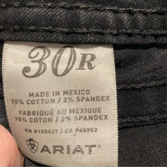 ARIAT Sz 30R Onyx Jeans Rhinestone Studs Washed Black Slim Leg Mid Rise Jeans - Picture 10 of 13